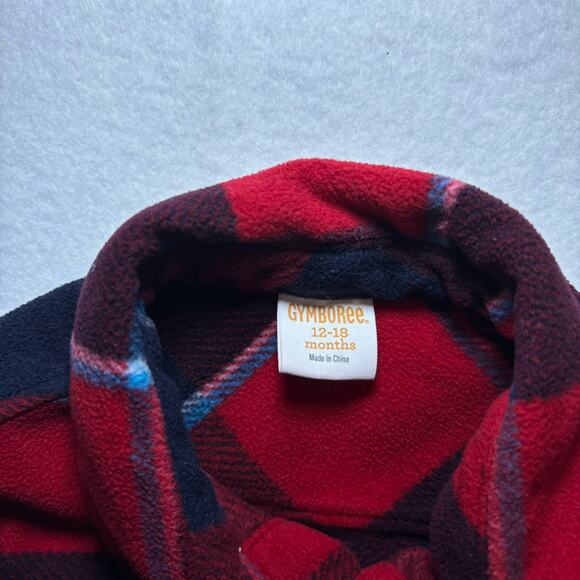 Gymboree 12-18M Baby Boy Red Navy Plaid Button Up Shirt Jacket Flannel Top - Picture 2 of 3